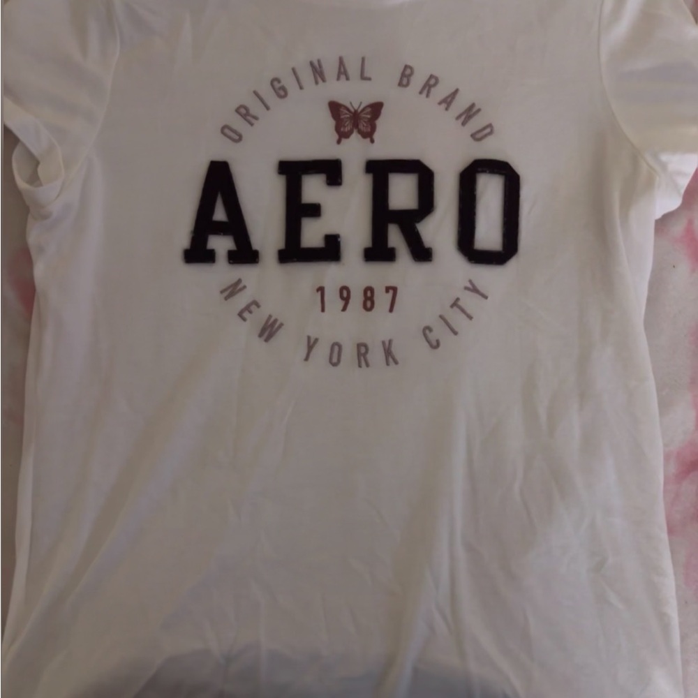 Aeropostale White Tee with Black and Red Accents